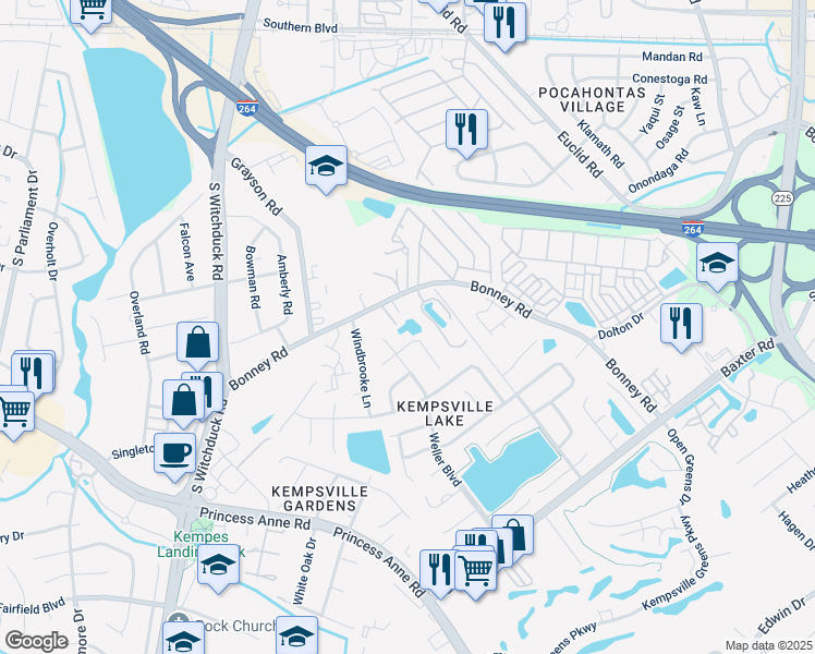 map of restaurants, bars, coffee shops, grocery stores, and more near 4744 Woodglen Court in Virginia Beach