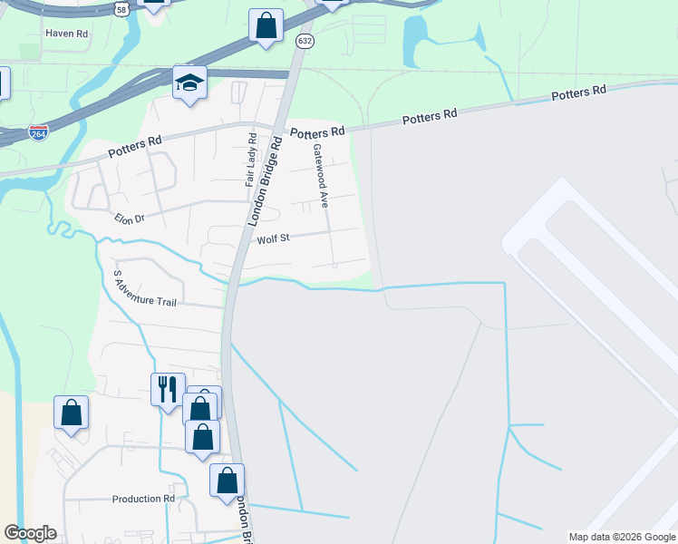 map of restaurants, bars, coffee shops, grocery stores, and more near 2229 Paris Street in Virginia Beach