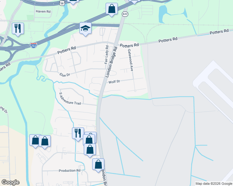 map of restaurants, bars, coffee shops, grocery stores, and more near 2221 Royal Haven Crest in Virginia Beach
