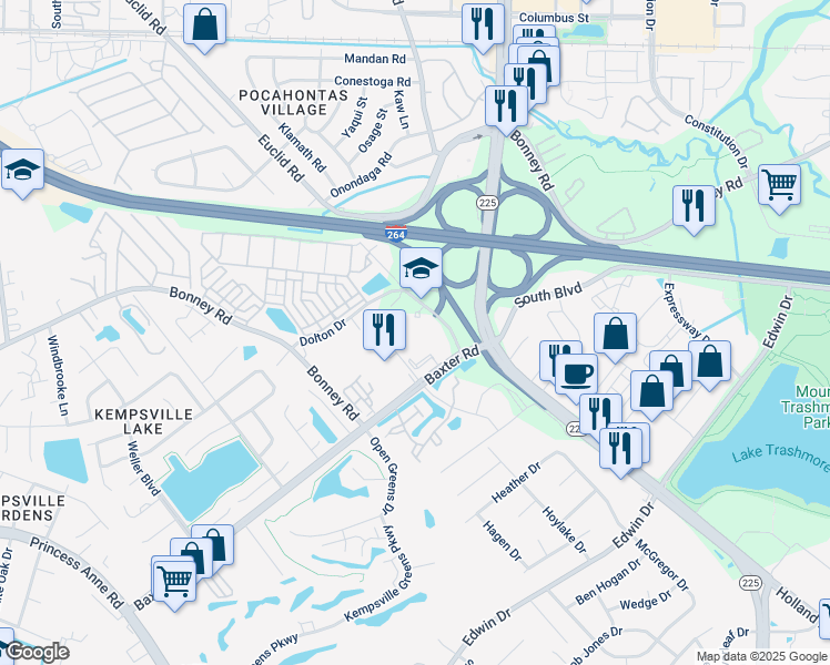 map of restaurants, bars, coffee shops, grocery stores, and more near 4759 Alicia Drive in Virginia Beach