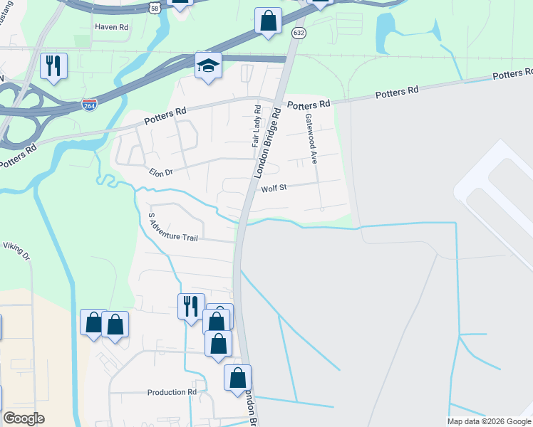 map of restaurants, bars, coffee shops, grocery stores, and more near 2253 Royal Haven Crest in Virginia Beach