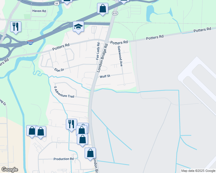 map of restaurants, bars, coffee shops, grocery stores, and more near 2217 Royal Haven Crest in Virginia Beach