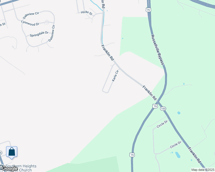 map of restaurants, bars, coffee shops, grocery stores, and more near 310 Karla Circle in Russellville