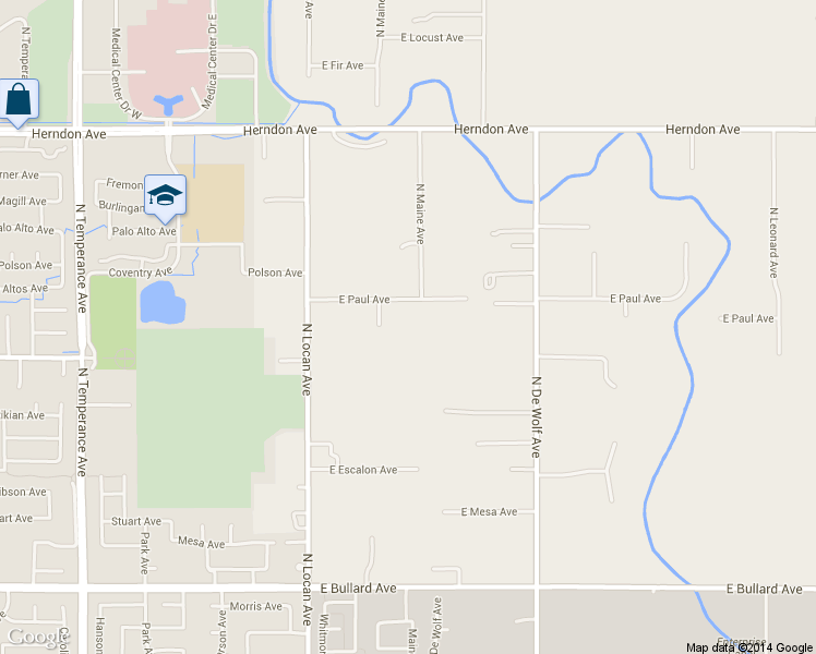 map of restaurants, bars, coffee shops, grocery stores, and more near 7709 East Paul Avenue in Clovis