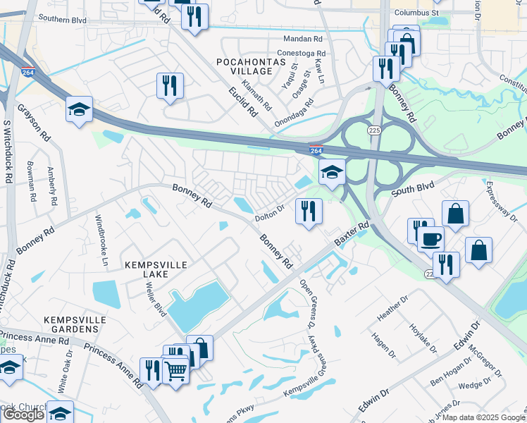 map of restaurants, bars, coffee shops, grocery stores, and more near 4884 Almandine Avenue in Virginia Beach
