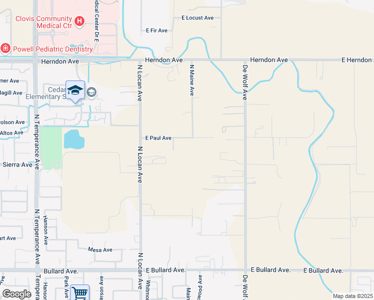 map of restaurants, bars, coffee shops, grocery stores, and more near 7709 East Paul Avenue in Clovis