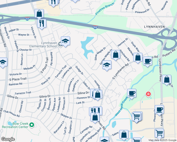 map of restaurants, bars, coffee shops, grocery stores, and more near 336 Hospital Drive in Virginia Beach