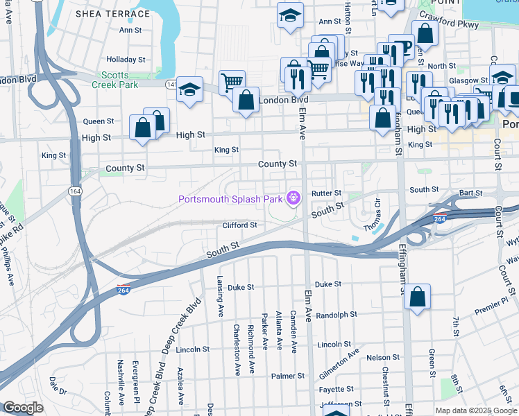 map of restaurants, bars, coffee shops, grocery stores, and more near 914 Godwin Street in Portsmouth