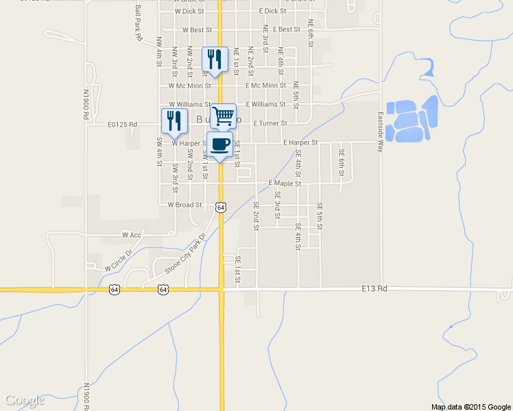 map of restaurants, bars, coffee shops, grocery stores, and more near SE 2nd St in Buffalo