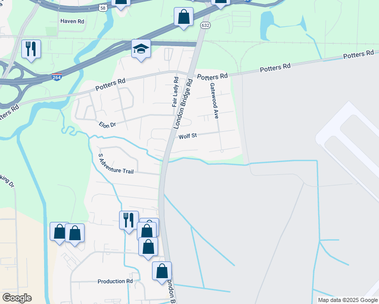 map of restaurants, bars, coffee shops, grocery stores, and more near 2217 Royal Haven Crest in Virginia Beach