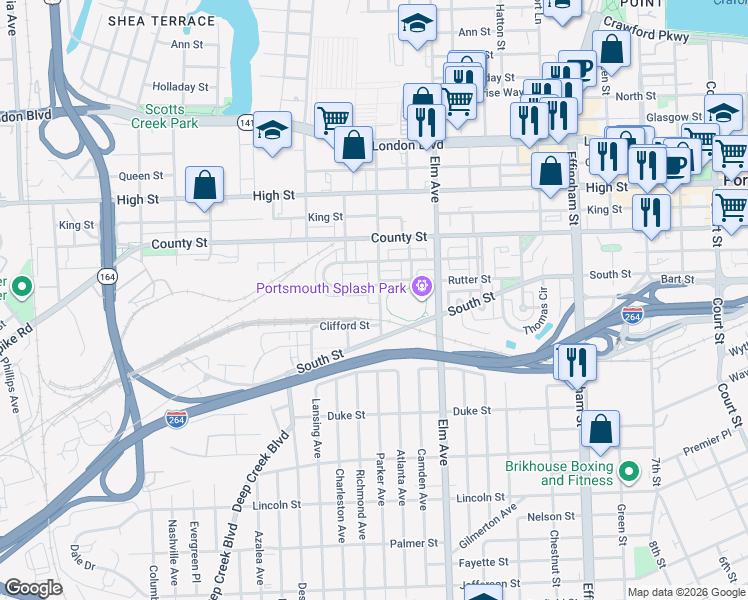 map of restaurants, bars, coffee shops, grocery stores, and more near 914 Godwin Street in Portsmouth