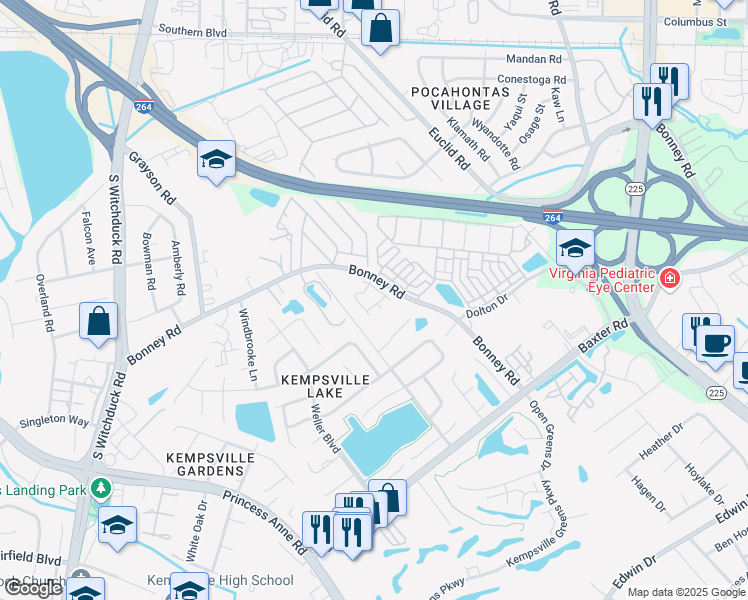map of restaurants, bars, coffee shops, grocery stores, and more near 4909 Aclare Court in Virginia Beach