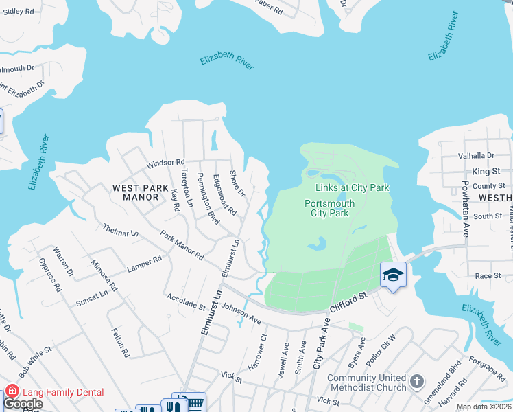map of restaurants, bars, coffee shops, grocery stores, and more near 209 Elmhurst Lane in Portsmouth