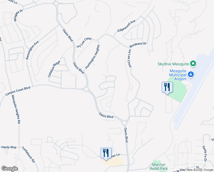 map of restaurants, bars, coffee shops, grocery stores, and more near 177 Spyglass Way in Mesquite