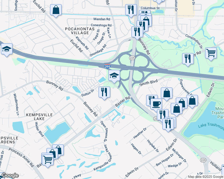 map of restaurants, bars, coffee shops, grocery stores, and more near 4759 Alicia Drive in Virginia Beach
