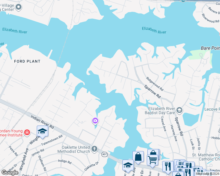 map of restaurants, bars, coffee shops, grocery stores, and more near 116 Herrington Lane in Chesapeake
