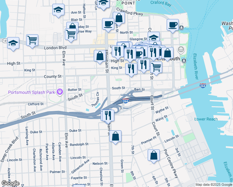 map of restaurants, bars, coffee shops, grocery stores, and more near 981 Green Street in Portsmouth