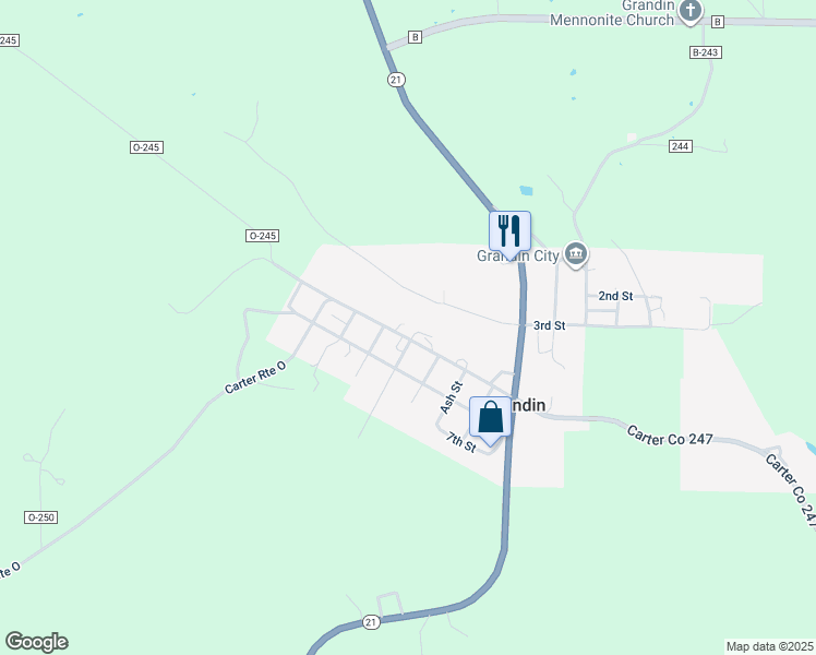 map of restaurants, bars, coffee shops, grocery stores, and more near 403 5th Street in Grandin