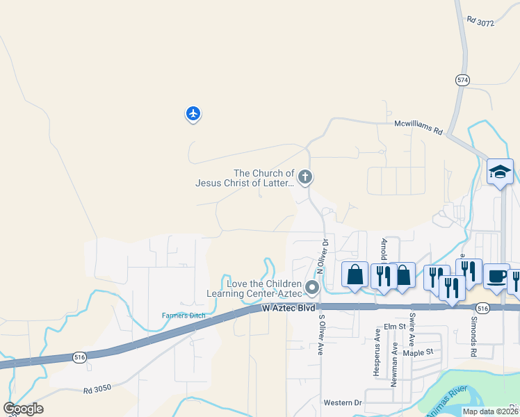 map of restaurants, bars, coffee shops, grocery stores, and more near 2000 Crane Crossing Road in Aztec