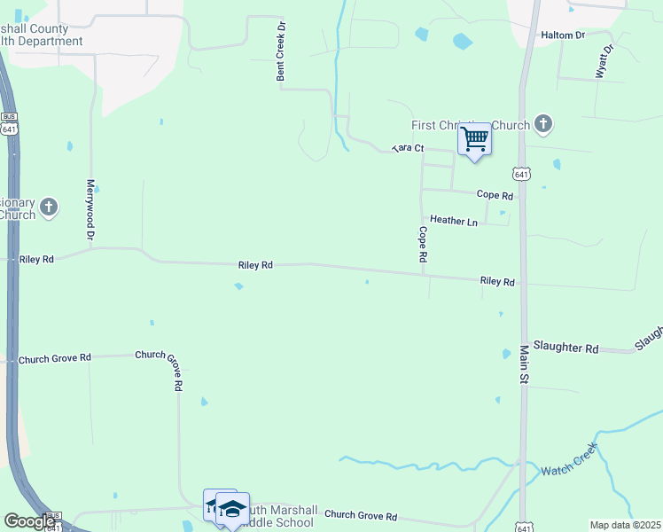 map of restaurants, bars, coffee shops, grocery stores, and more near 667 Riley Road in Benton