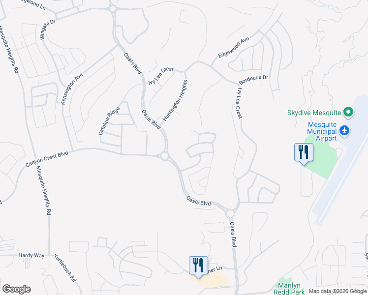 map of restaurants, bars, coffee shops, grocery stores, and more near 1251 Jim Hawkins Trail in Mesquite