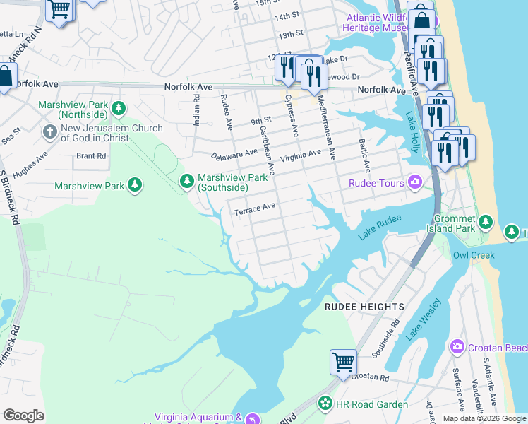 map of restaurants, bars, coffee shops, grocery stores, and more near 818 Winston Salem Avenue in Virginia Beach
