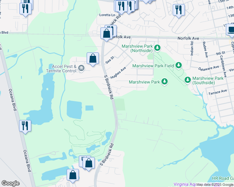 map of restaurants, bars, coffee shops, grocery stores, and more near 1621 Colonnade Crescent in Virginia Beach