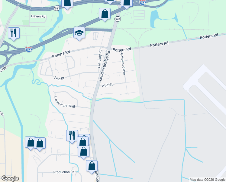map of restaurants, bars, coffee shops, grocery stores, and more near 2221 Royal Haven Crest in Virginia Beach