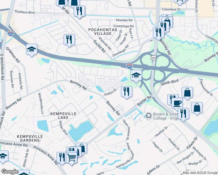 map of restaurants, bars, coffee shops, grocery stores, and more near 4884 Almandine Avenue in Virginia Beach