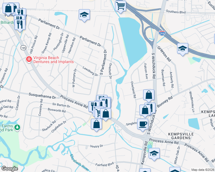 map of restaurants, bars, coffee shops, grocery stores, and more near 224 Consul Avenue in Virginia Beach