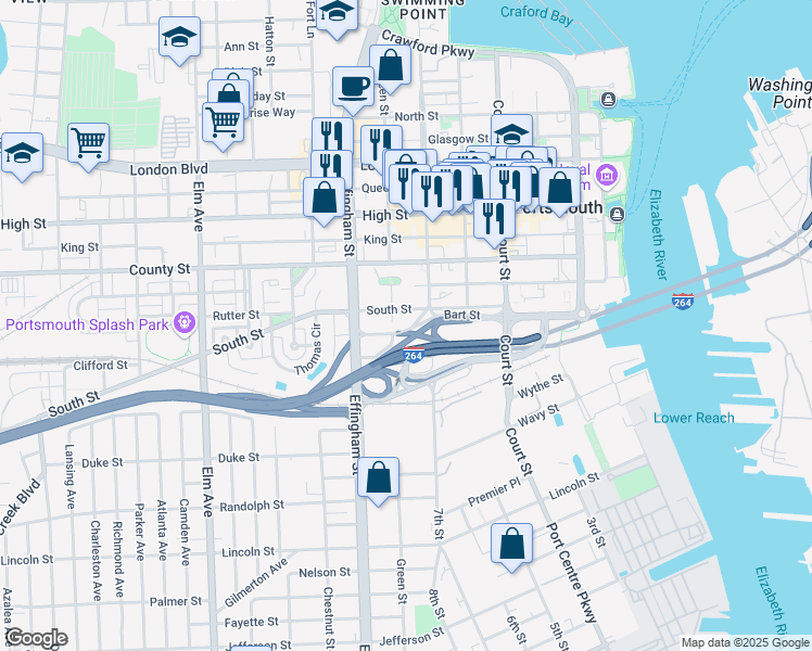 map of restaurants, bars, coffee shops, grocery stores, and more near 951 Green Street in Portsmouth