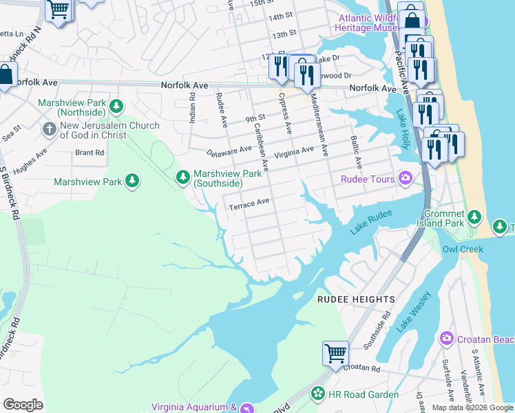 map of restaurants, bars, coffee shops, grocery stores, and more near 818 Winston Salem Avenue in Virginia Beach