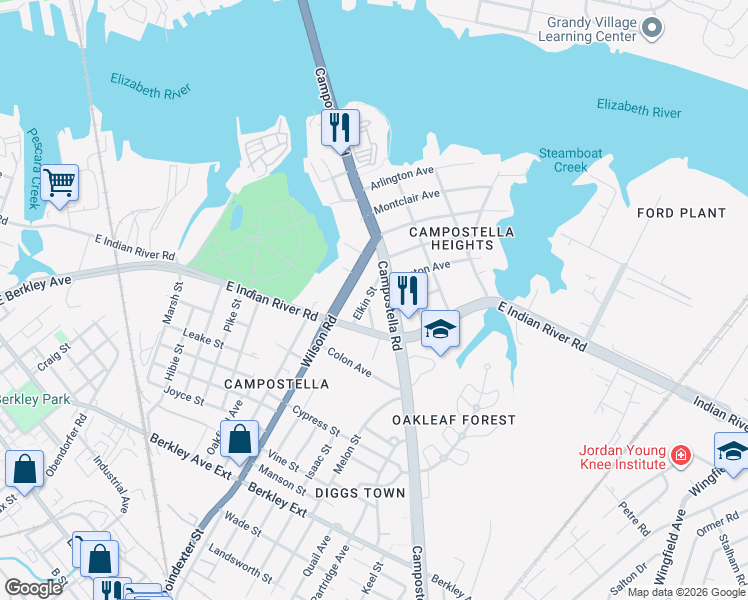 map of restaurants, bars, coffee shops, grocery stores, and more near 1011 Watson Street in Norfolk