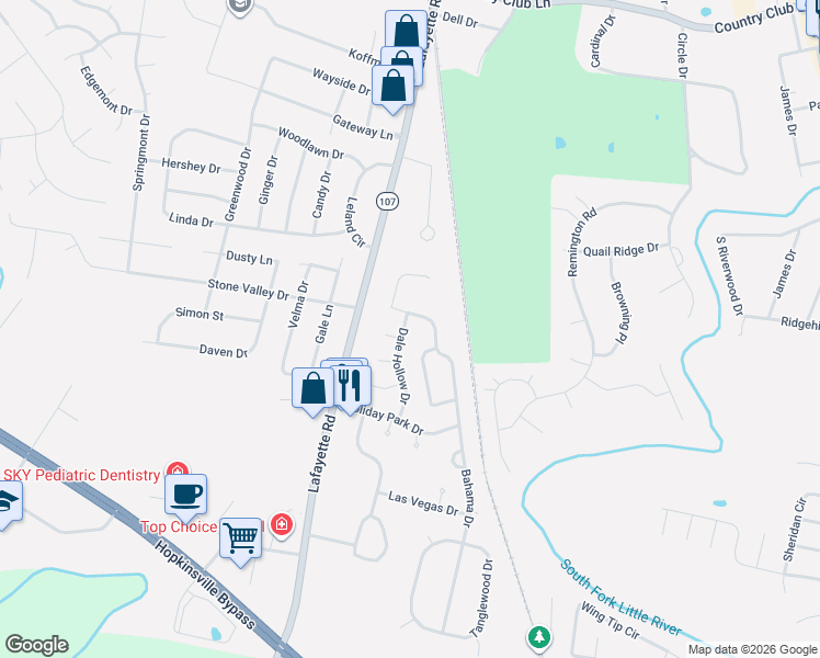 map of restaurants, bars, coffee shops, grocery stores, and more near 505 Sands Street in Hopkinsville