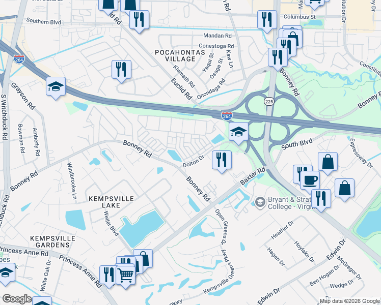 map of restaurants, bars, coffee shops, grocery stores, and more near 4884 Almandine Avenue in Virginia Beach