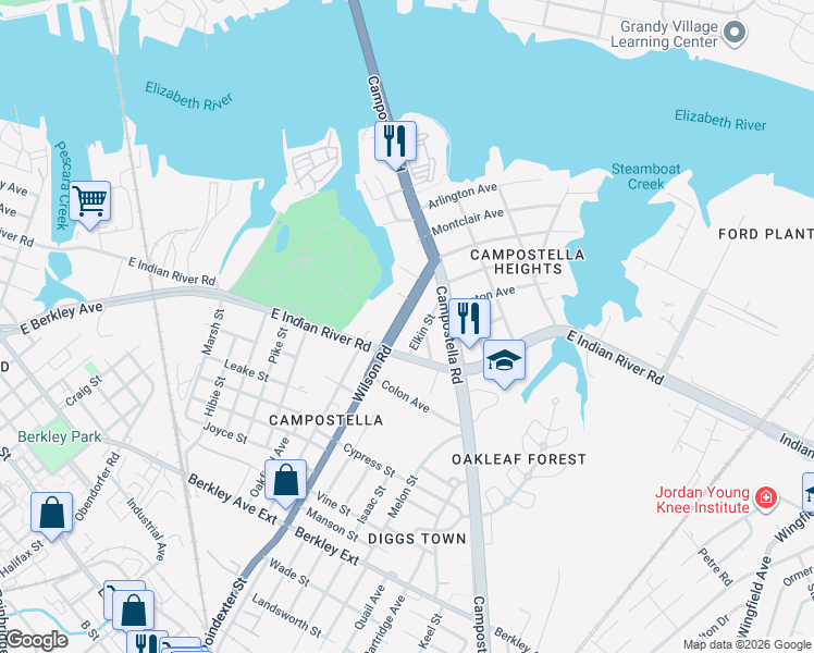map of restaurants, bars, coffee shops, grocery stores, and more near 902 Wilson Road in Norfolk