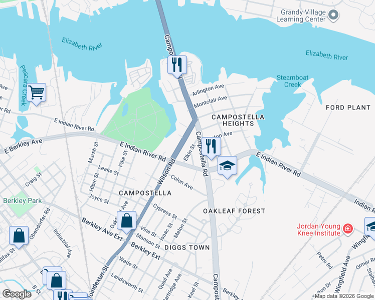 map of restaurants, bars, coffee shops, grocery stores, and more near 902 Wilson Road in Norfolk