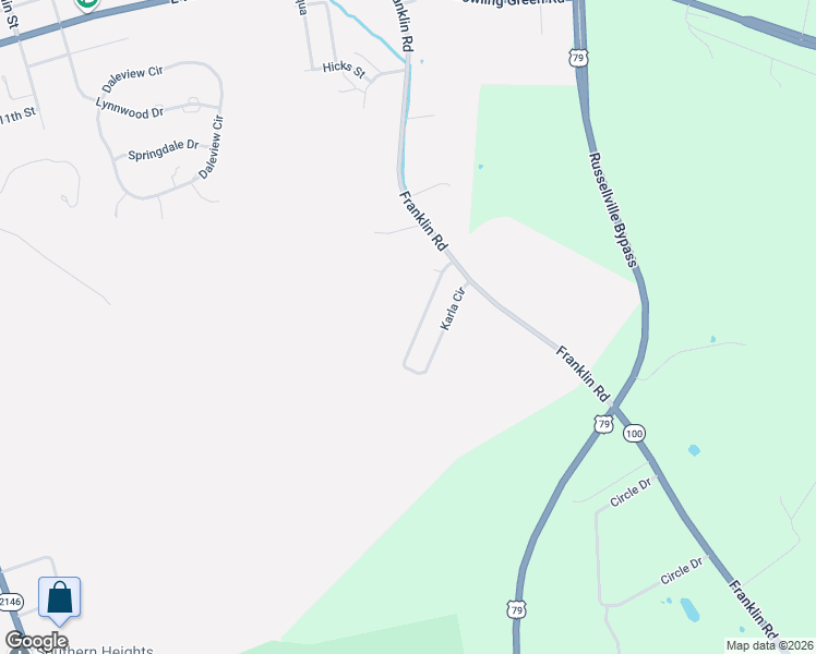 map of restaurants, bars, coffee shops, grocery stores, and more near 310 Karla Circle in Russellville