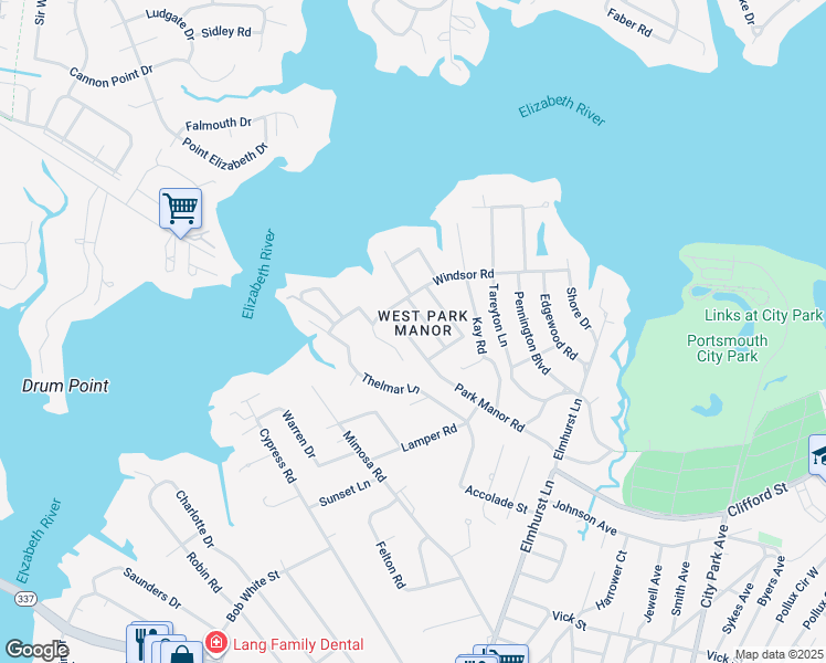 map of restaurants, bars, coffee shops, grocery stores, and more near 406 Park Manor Road in Portsmouth