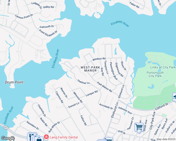 map of restaurants, bars, coffee shops, grocery stores, and more near 406 Park Manor Road in Portsmouth