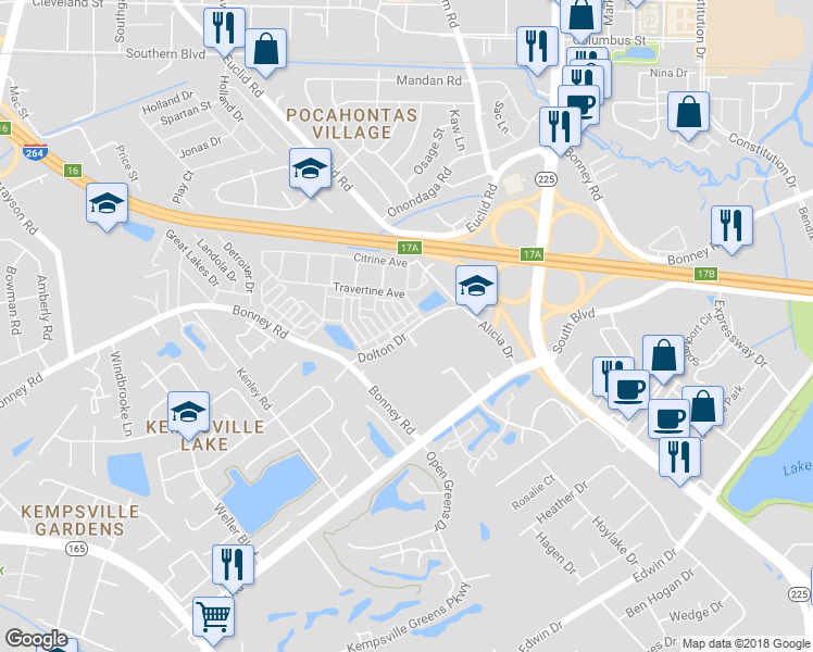 map of restaurants, bars, coffee shops, grocery stores, and more near 4816 Almandine Avenue in Virginia Beach