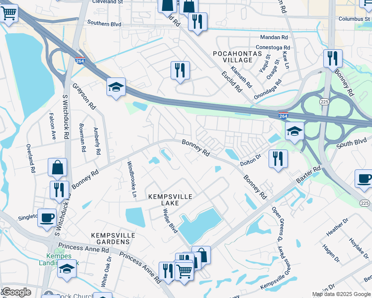 map of restaurants, bars, coffee shops, grocery stores, and more near 4909 Aclare Court in Virginia Beach