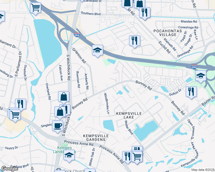 map of restaurants, bars, coffee shops, grocery stores, and more near 5021 La Ray Drive in Virginia Beach