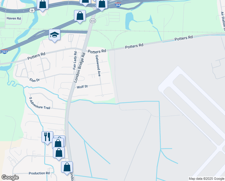 map of restaurants, bars, coffee shops, grocery stores, and more near 2212 Paris Street in Virginia Beach