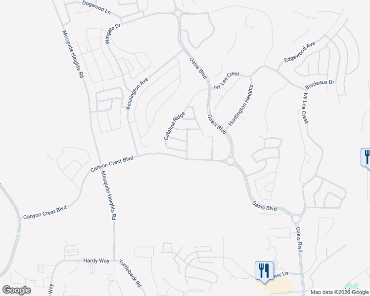 map of restaurants, bars, coffee shops, grocery stores, and more near 447 Paradise Valley Heights in Mesquite