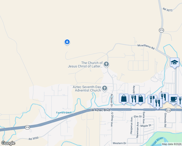 map of restaurants, bars, coffee shops, grocery stores, and more near 2000 Crane Crossing Road in Aztec