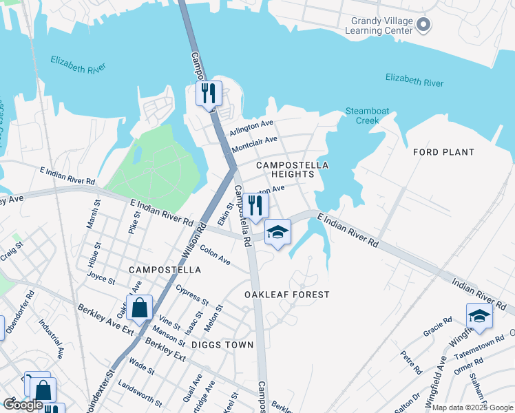 map of restaurants, bars, coffee shops, grocery stores, and more near 1720 Mount Vernon Avenue in Norfolk