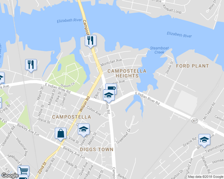 map of restaurants, bars, coffee shops, grocery stores, and more near 1720 Mount Vernon Avenue in Norfolk