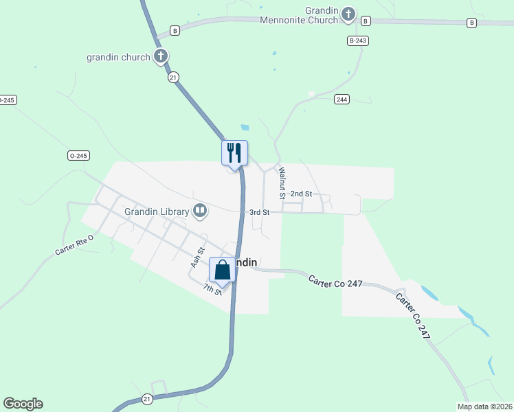 map of restaurants, bars, coffee shops, grocery stores, and more near Cherry St in Grandin