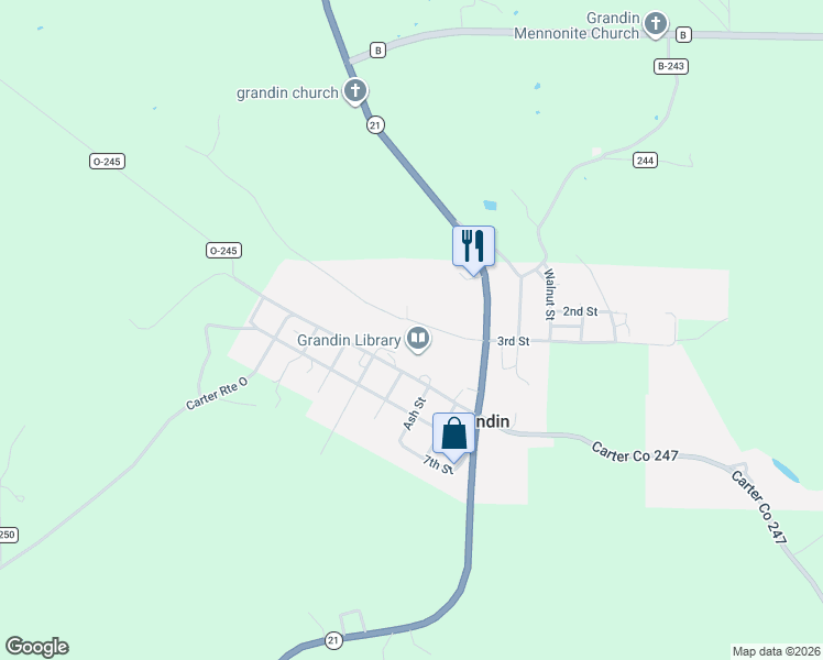 map of restaurants, bars, coffee shops, grocery stores, and more near 3rd Street in Grandin